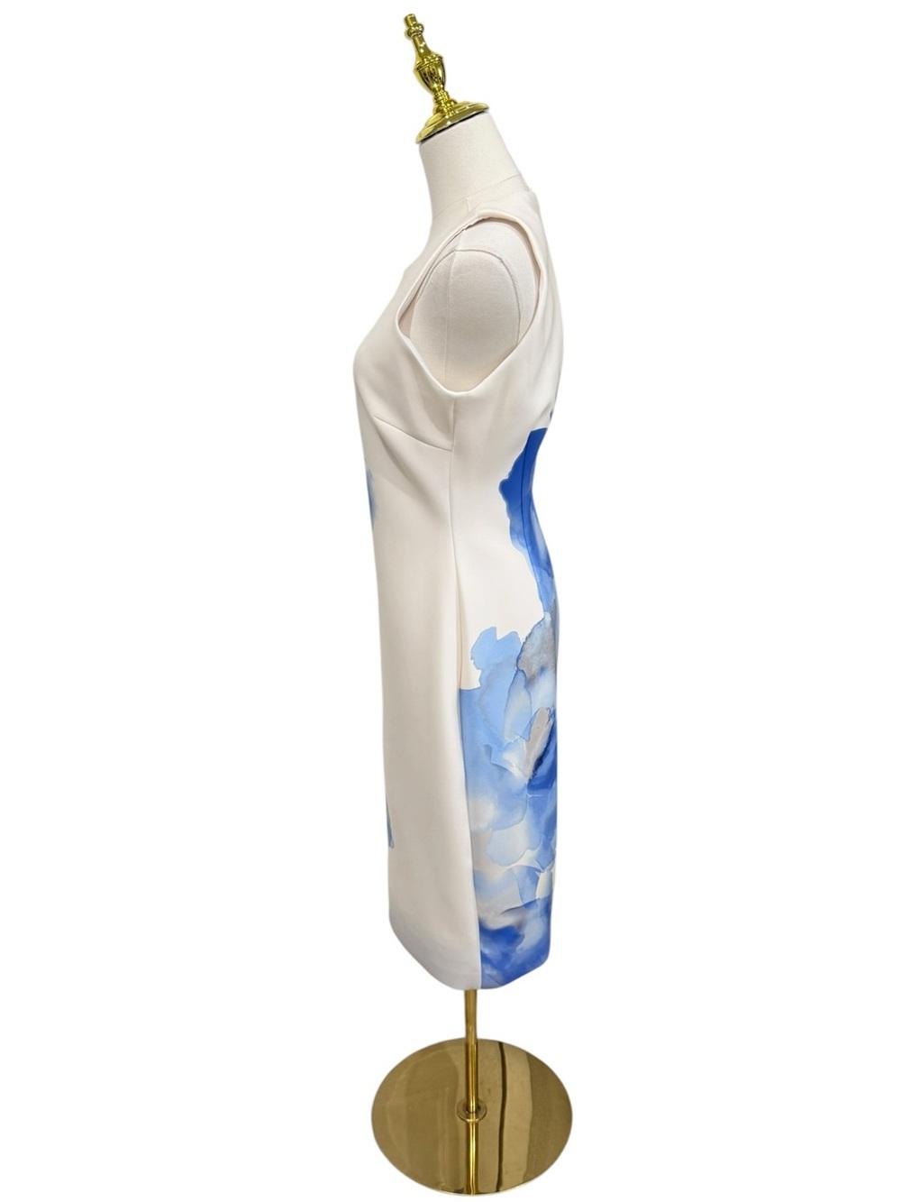 Donna Karan NWT Cielo White Blue Floral Print Sleeveless Scuba Knit Sheath Dress - Picture 6 of 16